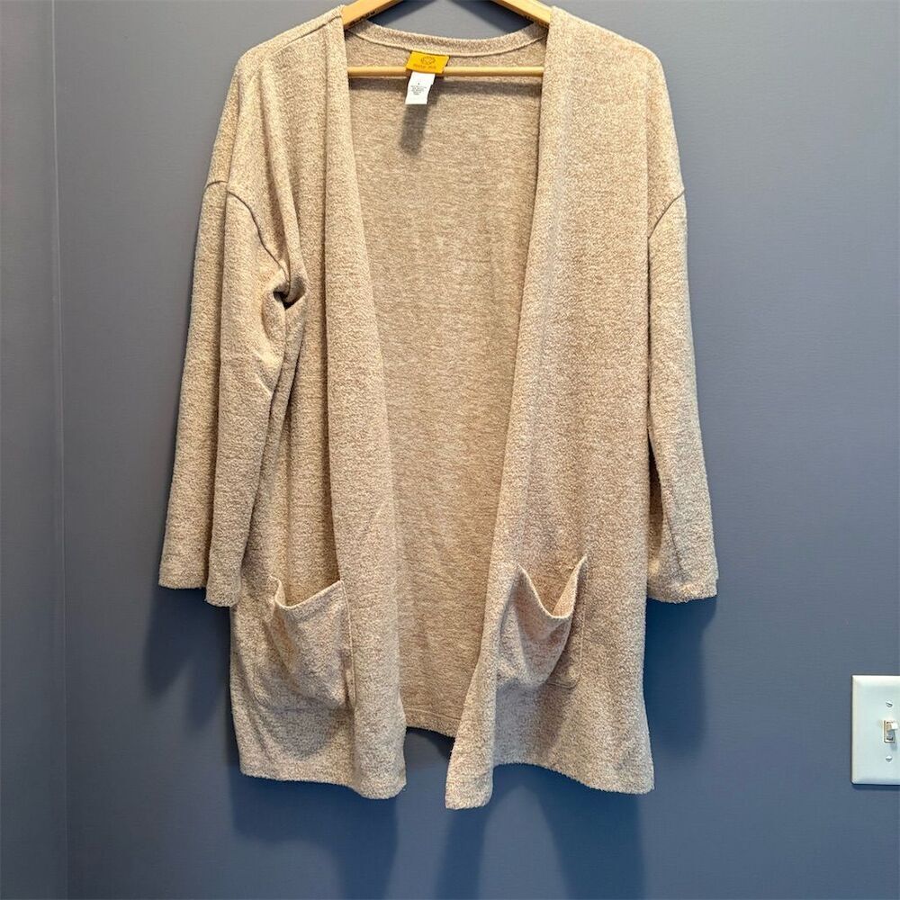 Ruby Rd. Women's Beige Cardigan Sweater Size L Long Open Front
